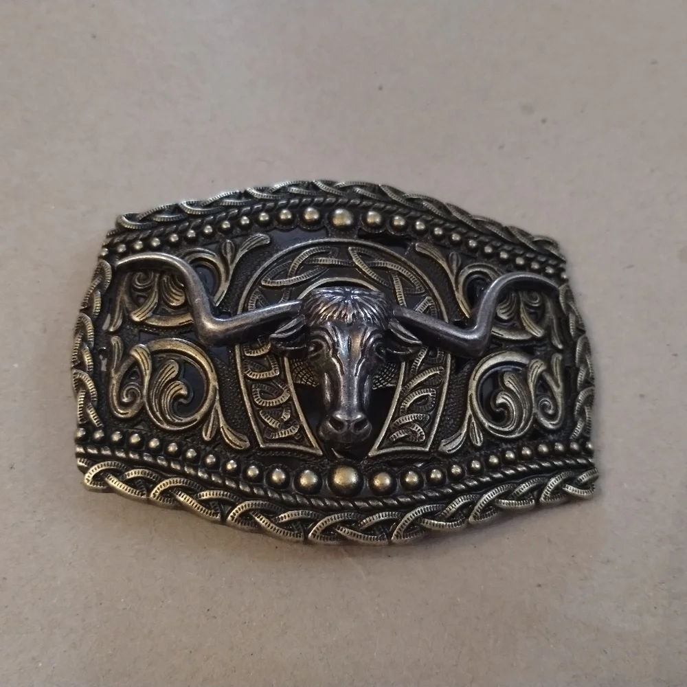 Western Longhorn Bull Head Belt Buckle Bronze Gold Silver Rodeo Cowboy Cowgirl